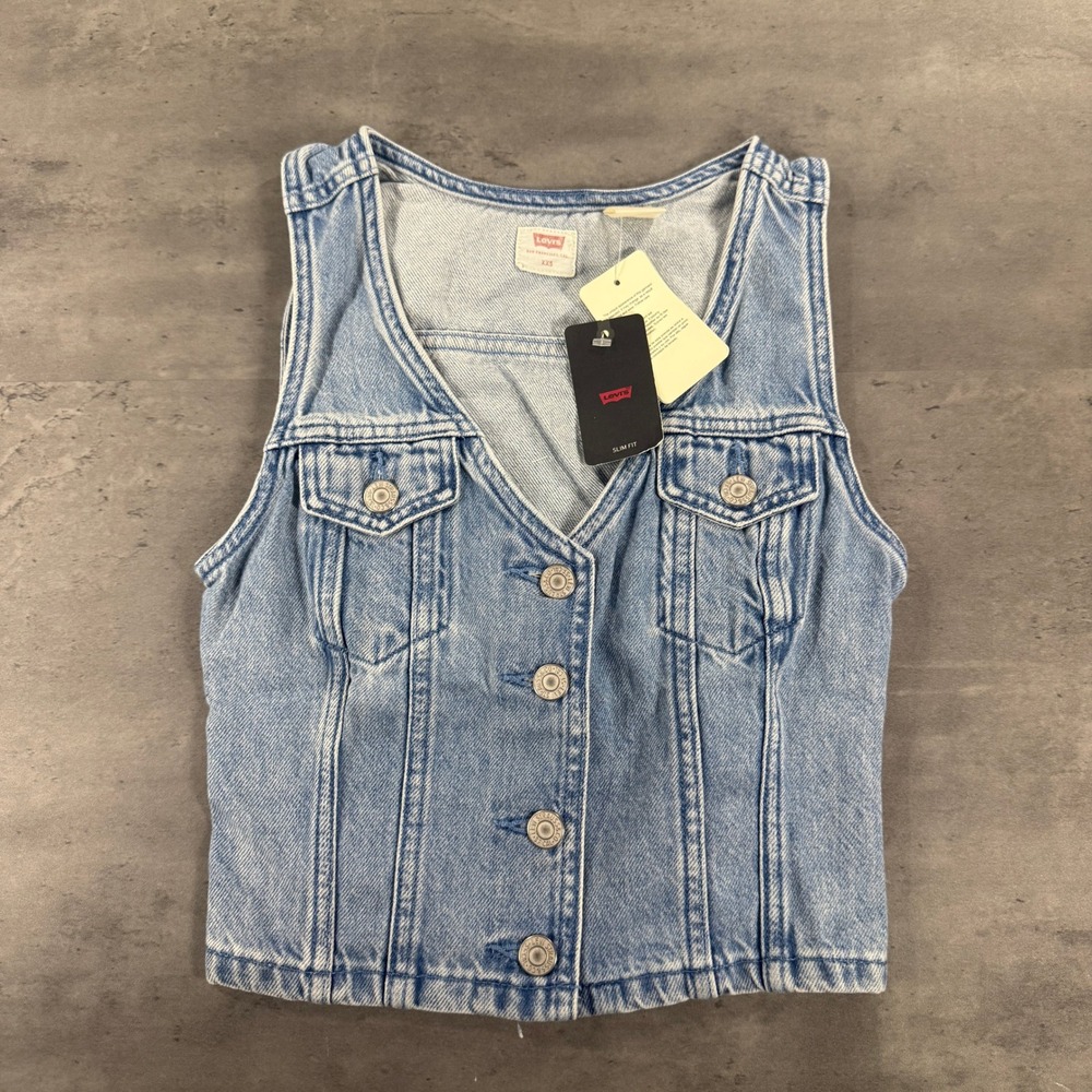 Levi's Bella Vest Women XXS Slim Fit Light Wash Blue Denim Button Front NEW HOT